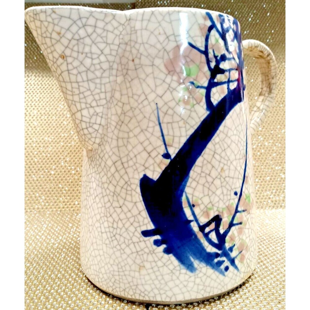 Vintage Asian Glazed Kyoto Satsuma Crackle Ware Water Pitcher Collectable Rare